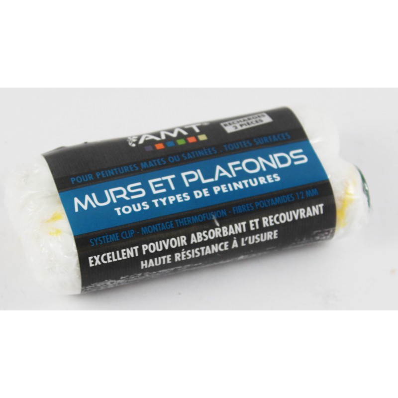 Recharge rouleaux brosse - Petits murs et plafonds - 15mm - 2 pièces - Peintures mates ou satinées - Toutes surfaces - AMT