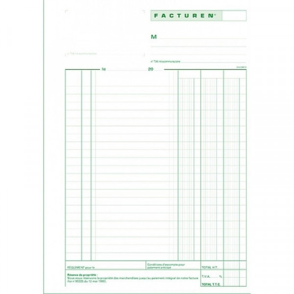 5 facturiers - Mention TVA - A4  - Autocopiant - Dupli - 50 feuilles - Exacompta - 3287E