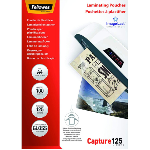 100 pochettes à plastifier A4 125 microns finition brillante Fellowes