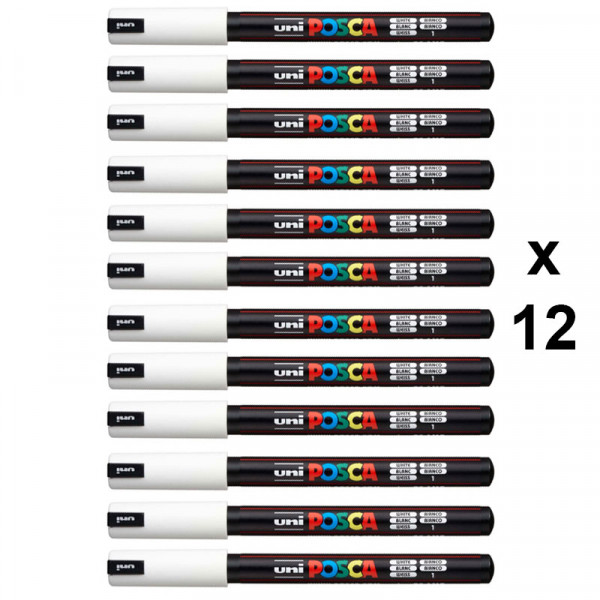 Lot de 12 marqueurs pointe extra-fine blanc PC1MR Posca