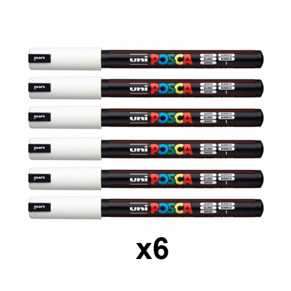 Lot de 6 marqueurs pointe extra-fine blanc PC1MR Posca