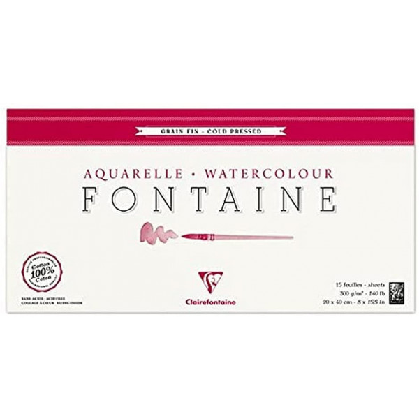 photo-Bloc - Aquarelle - 20x40cm - Grain Fin - 300g - Clairefontaine - Fontaine