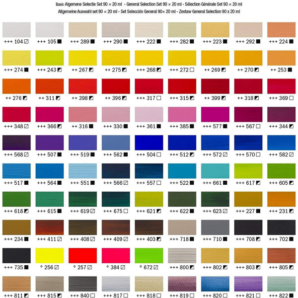 Set de 90 tubes de 20 ml peinture acrylique Amsterdam