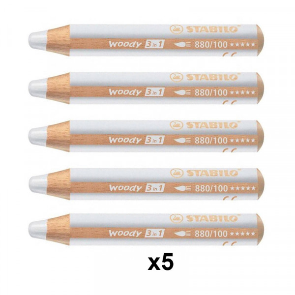 Lot de 5 crayons de couleur Woody 3in1 Blanc - STABILO