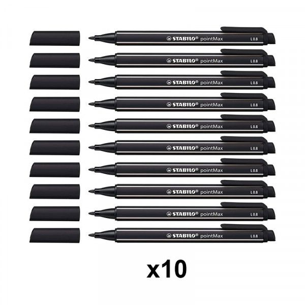 Lot de 10 feutres STABILO pointMax pointe moyenne 0.8mm Noir | Surdiscount