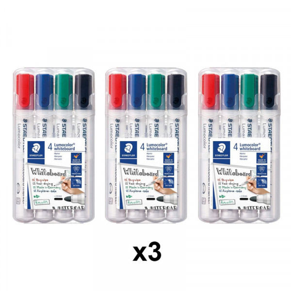 Lot de 3 étuis de 4 marqueurs  Effaçable À Sec - Lumocolor Whiteboard Marker Staedtler