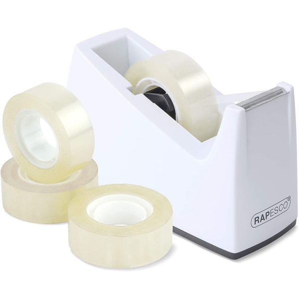 Dévidoir ruban adhésif + 4 rouleaux Rapesco couleur blanc