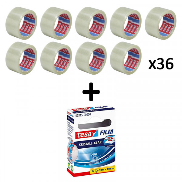 Lot de 36 rubans emballage adhésif transparent Tesa + 1 ruban adhésif invisible