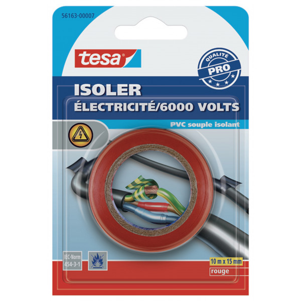 Adhésif isolant électricité Tesa PVC souple isolant rouge 10m x 15mm