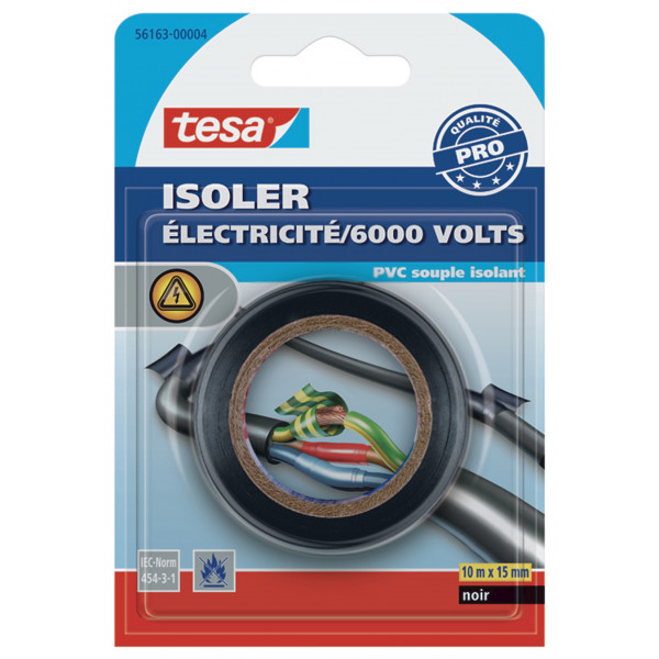 Adhésif isolant électricité Tesa PVC souple isolant noir 10m x 15mm