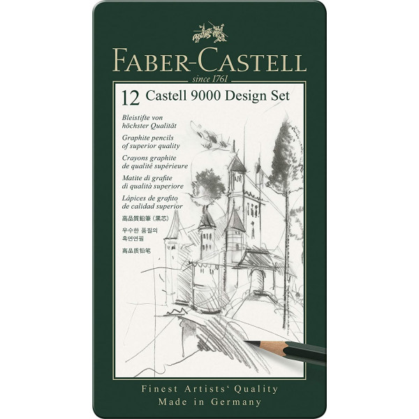 Boîte métal de 12 crayons graphite Castell 9000 Faber-Castell