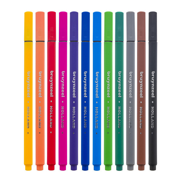 Feutres - 12 couleurs - Pointe fine 0,4mm - Dessin, croquis - Bruynzeel