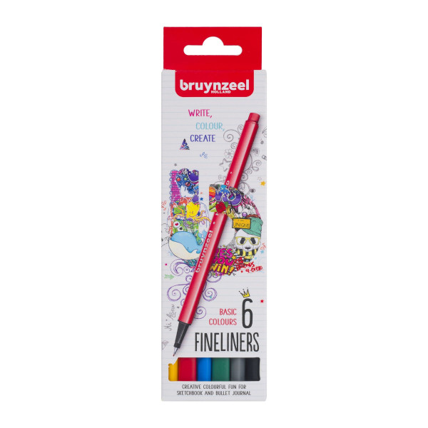 photo-Feutres - Pointe fine 0,4mm - 6 couleurs classiques - Dessin, croquis - Bruynzeel