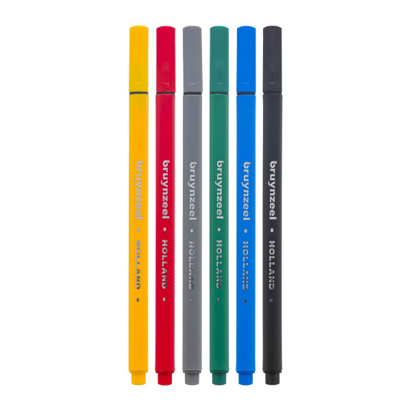Feutres - Pointe fine 0,4mm - 6 couleurs classiques - Dessin, croquis - Bruynzeel