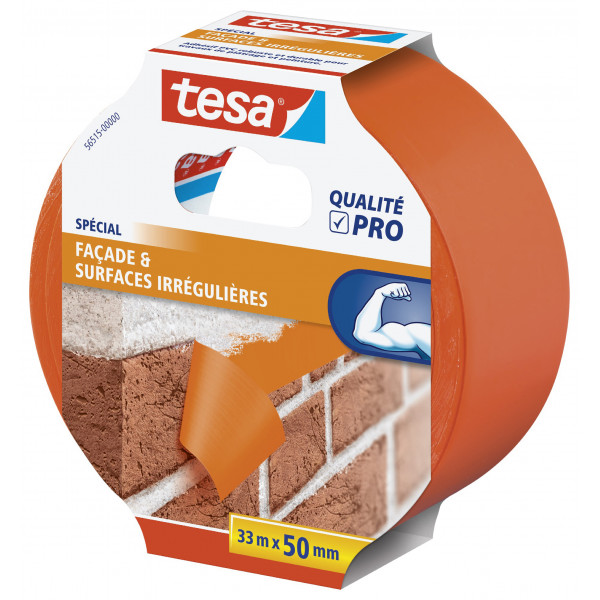 Ruban de masquage en PVC façades et surfaces irrégulières Tesa 33m x 50mm orange