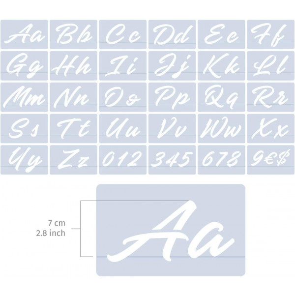 Set de pochoirs 7 cm - Lettres décoratives 64 caractères - Qbix