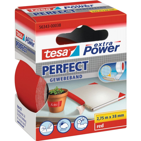 Ruban adhésif toilé réparation fixation Tesa Power Effect 2,75m x 38mm rouge