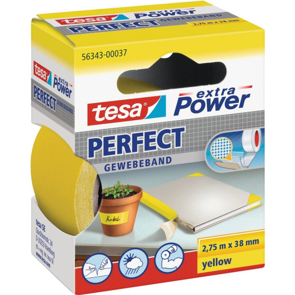 Ruban adhésif toilé réparation fixation Tesa Power Effect 2,75m x 38mm jaune