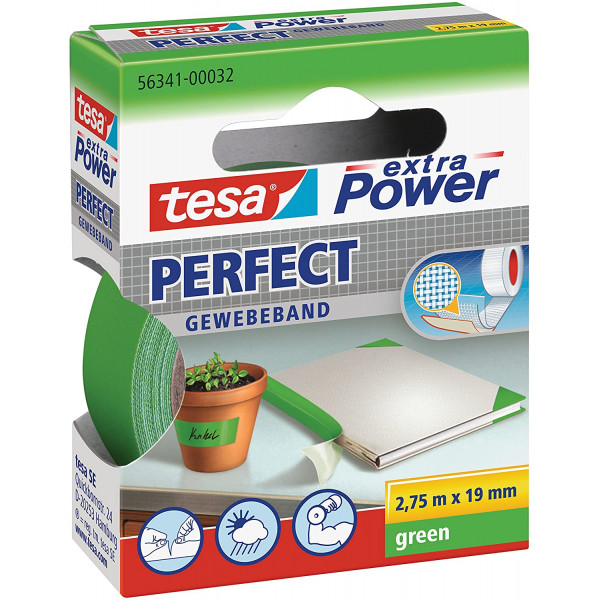 Ruban adhésif toilé réparation fixation Tesa Power Effect 2,75m x 19mm vert