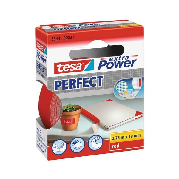 Ruban adhésif toilé réparation fixation Tesa Power Effect 2,75m x 19mm rouge