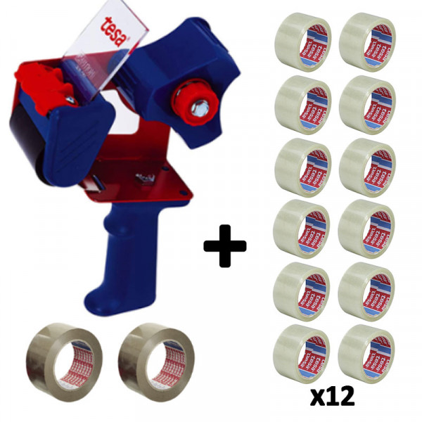 Dévidoir en métal +14 rouleaux de rubans adhésif Tesa Basic Transparent Havane