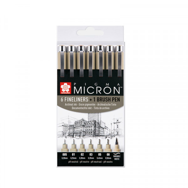 Pochette de 6 feutres calibrés + 1 gratuit Pigma Micron Sakura