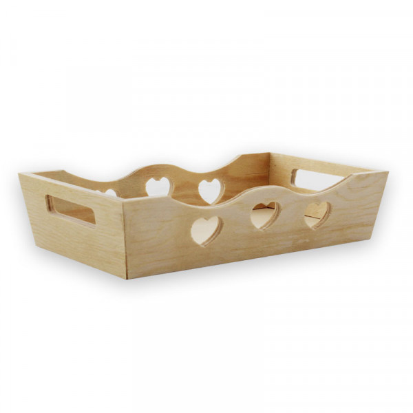 photo-Petit plateau - Décoratif - Avec découpe cœurs - Bois - A décorer - 22x13x5 cm