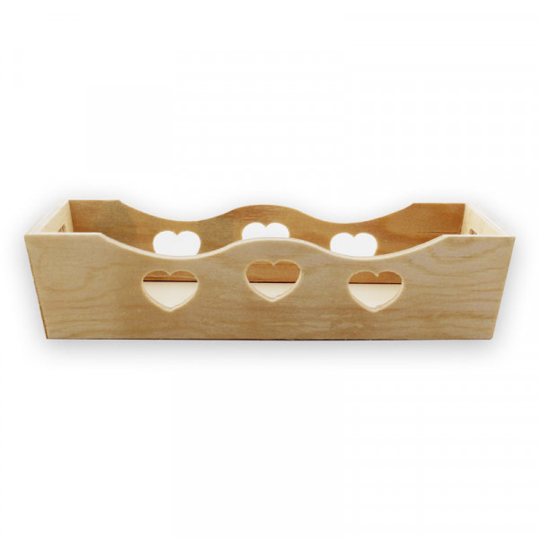 Petit plateau - Décoratif - Avec découpe cœurs - Bois - A décorer - 22x13x5 cm