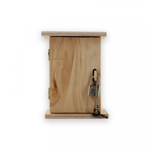 Tirelire - Rectangulaire - Bois - Avec cadenas et clés - A décorer - 10 x 10 x 13,5 cm
