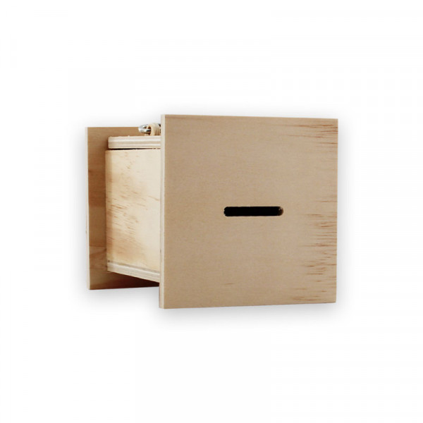 Tirelire - Rectangulaire - Bois - Avec cadenas et clés - A décorer - 10 x 10 x 13,5 cm