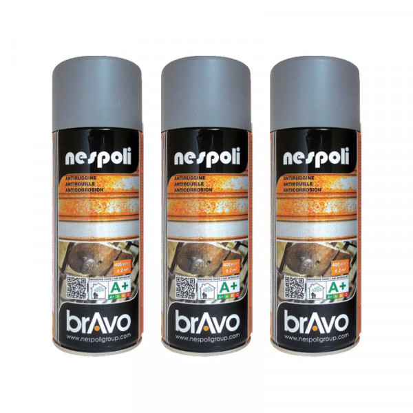 Lot de 3 bombes de peinture professionnelle Nespoli antirouille - gris
