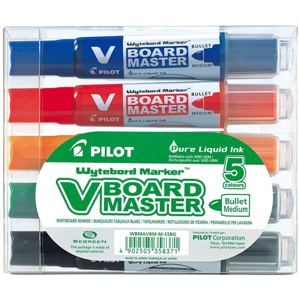 Etui de 5 marqueurs pour tableau blanc V Board Master Pilot pointe médium