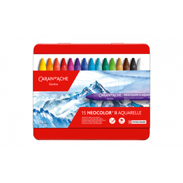 Boîte de 15 pastels à la cire Neocolor 2 Aquarelle Carand'Ache