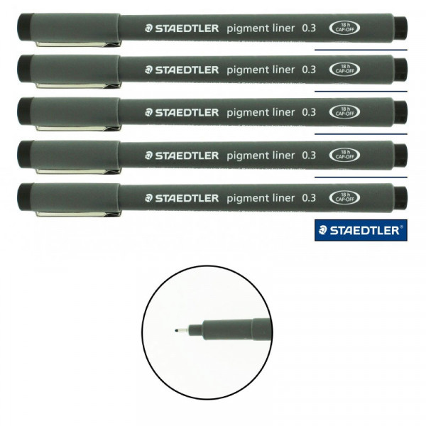 Lot de 5 feutres Pigment Liner - Staedtler - Pointe 0.3Mm - Noir