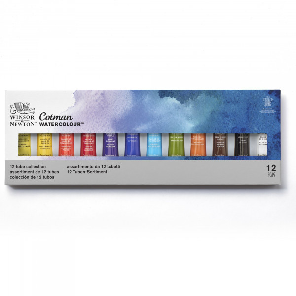 Boîte de 12 tubes de peinture aquarelle Cotman Winsor et Newton 12x8ml