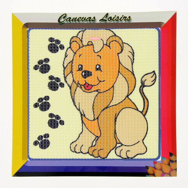 Kit canevas Lion petit lionceau 15 x 15 cm gros trous