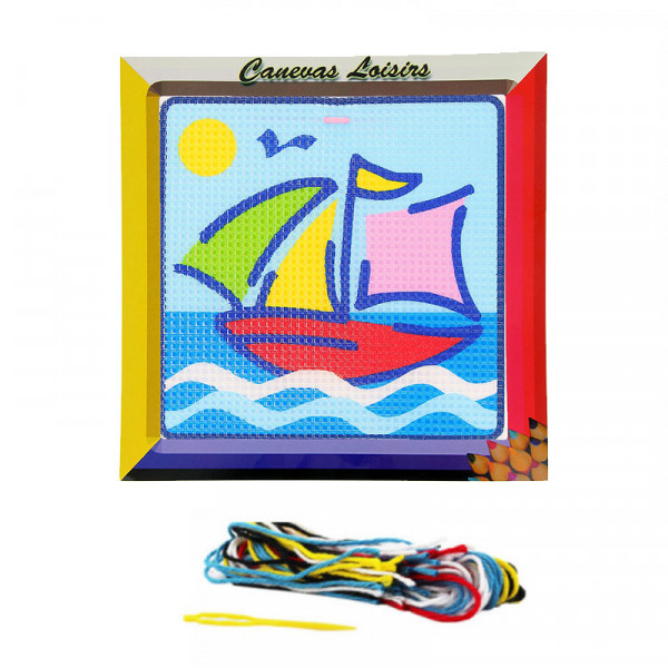 Kit canevas Bateau voilier 15 x 15 cm gros trous