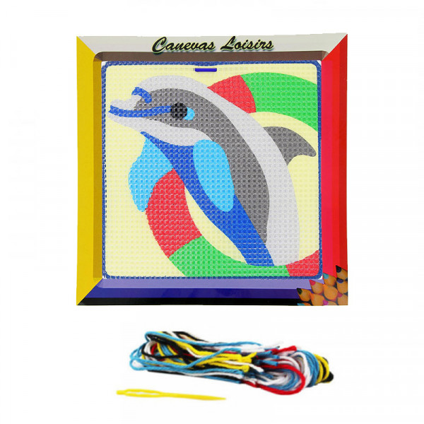 Kit canevas Dauphin coloré 15 x 15 cm gros trous