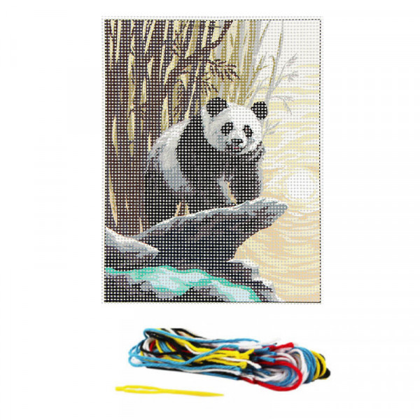 Kit complet canevas 15 x 20 cm motif panda forêt bambou