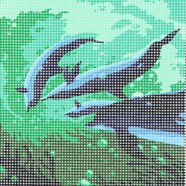 Kit complet canevas 15 x 20 cm motif dauphins fonds marins