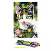 Kit complet canevas 15 x 20 cm motif chat dans un jardin