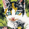 Kit complet canevas 15 x 20 cm motif chat dans un jardin