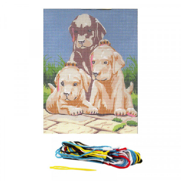 Kit complet canevas 15 x 20 cm motif petits chiens chiots