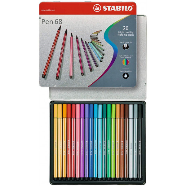 Boîte métal 20 feutres STABILO Pen 68 pas cher