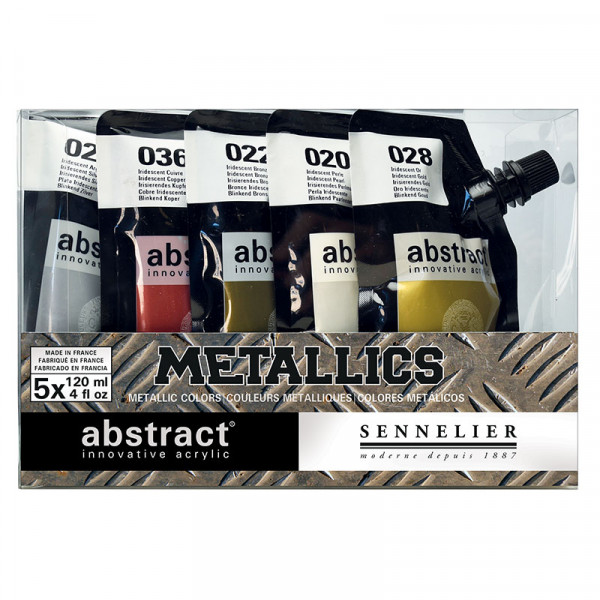 Set de 5 sachets de peinture acrylique Abstract Sennelier couleurs métalliques