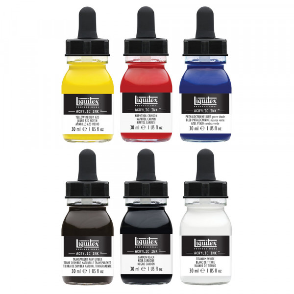 Lot de 6 encres acryliques Liquitex Acrylic Ink 30ml couleurs essentielles