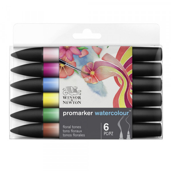photo-Feutres  - Promarker Watercolour - 6 couleurs - Tons floraux - Winsor et Newton