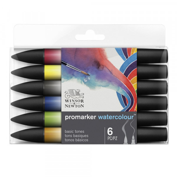 photo-Feutres - Promarker Watercolour - 6 couleurs - Tons basiques - Winsor et Newton