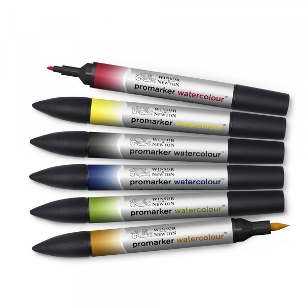 Feutres - Promarker Watercolour - 6 couleurs - Tons basiques - Winsor et Newton