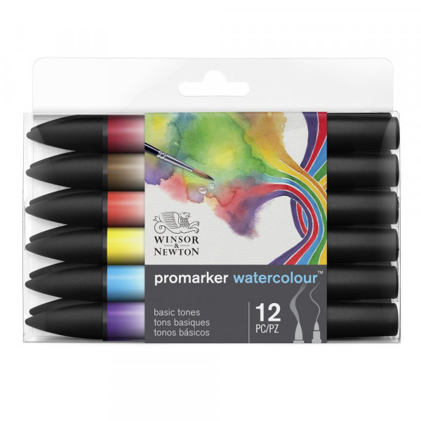 Feutres - Promarker Watercolour - 12 couleurs - Tons basiques - Winsor et Newton